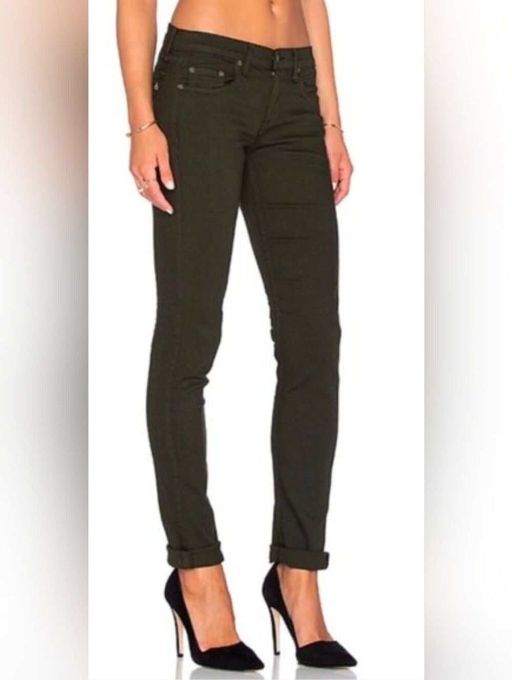 Rag & Bone The Dre Slim Boyfriend Low Rise Jeans in Aged Dark Olive Size 26